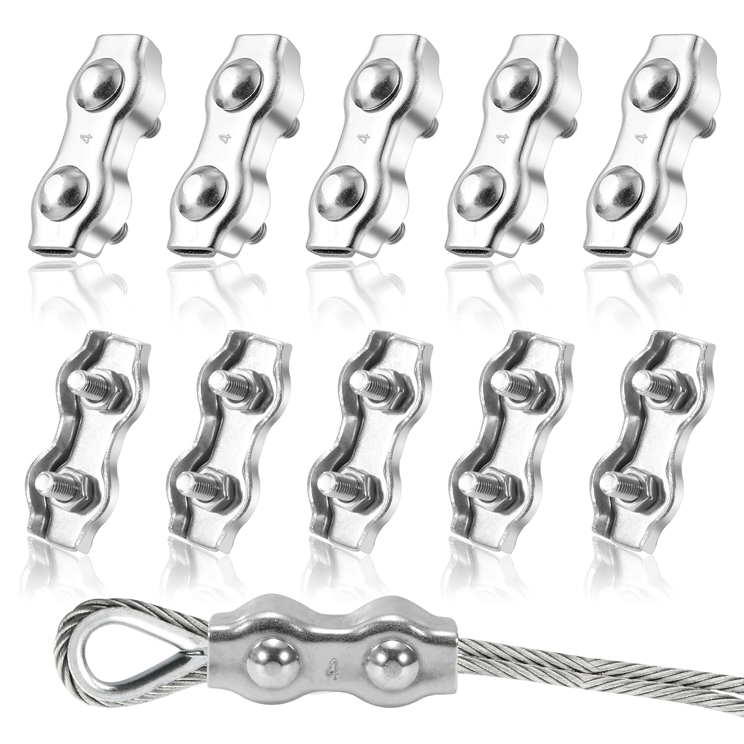 Doppelkabelklemmen M4 Aus Edelstahl 304 Zur Befestigung Von 4-mm-drahtseilen, Wäscheleinen Und Sonnensegeln – 8 Stück