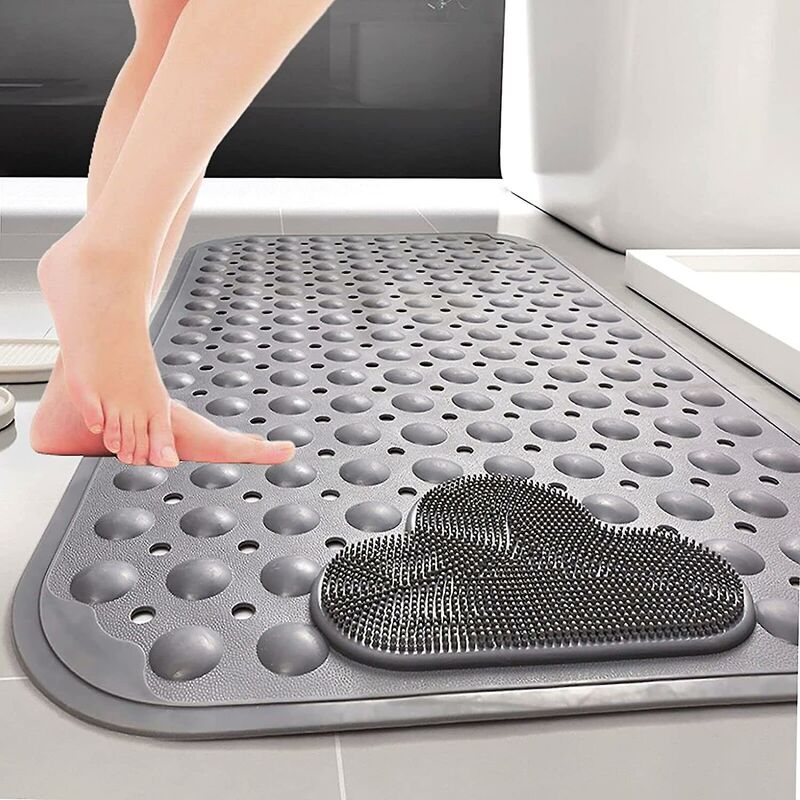 Rutschfeste Duschmatte 70 X 40 Cm, Badematte Mit Saugnäpfen, Ideal Für Fußmassagen – Grau
