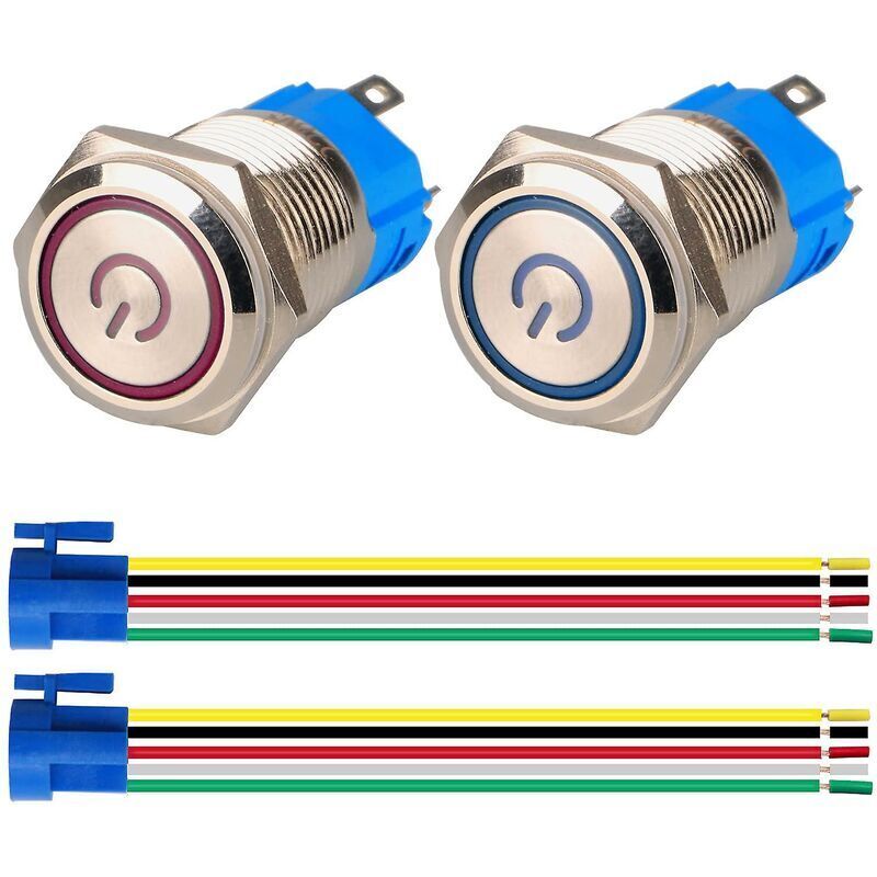 2er-pack Drucktaster – 1 Schließer/öffner Mit Verriegelung – Wasserdichter Edelstahl, 220–230 V/5 A – 16 Mm Lochdurchmesser – Blaue Und Rote Led-anzeige