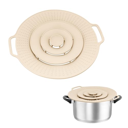 Set Mit 2 Silikon-spritzschutzkappen Für Töpfe Und Pfannen Mit Einem Durchmesser Von 15 Bis 25 Cm, Zum Schutz Vor Verschüttungen (beige)