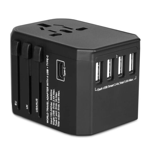 Universal-reiseadapter, Universal-reisestecker, Universal-reiseadapter Mit 4 Usb-anschlüssen + 3,0-a-schnellladefunktion (typ C), Internationaler Adapter Für Usa, Japan, Kanada, Großbritannien Und Fra