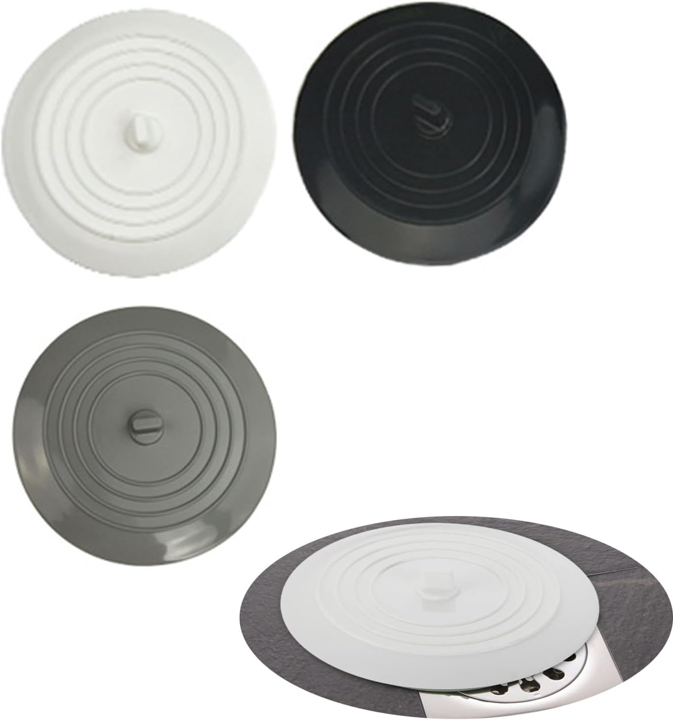 Silikon-abflussstopfen, 3-teilig, Universell, Für Badewanne, Dusche, Geruchshemmend, Küchenspülenstopfen, Geeignet Für Küche, Badezimmer, Badewanne, Spüle (schwarz, Weiß, Grau)