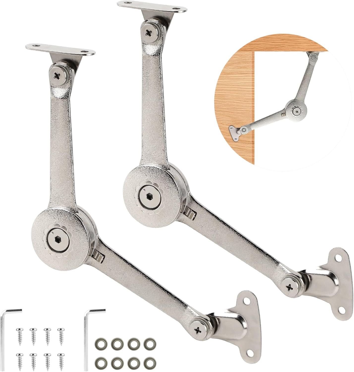 Set Mit 2 Deckelstützscharnieren – 180°-klappstütze – Klappscharnier Mit Schrauben Und Inbusschlüssel Für Küchentüren Und Schränke 180p2