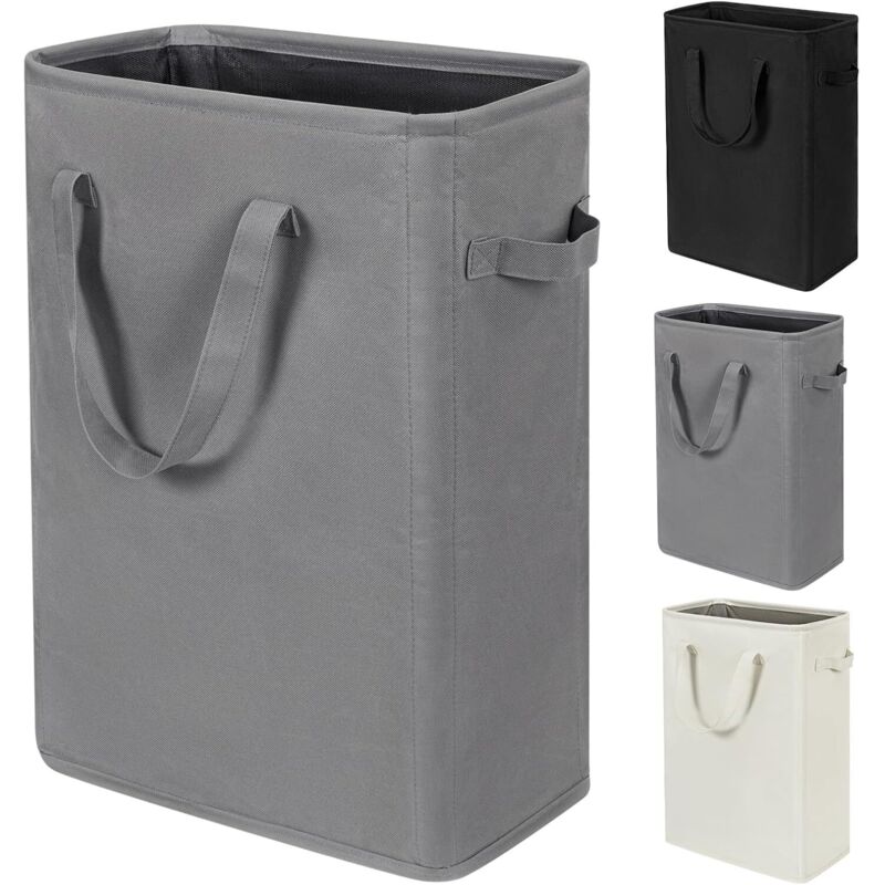 Zusammenklappbarer Wäschekorb Mit Griffen - Feiner Wäschekorb Für Schmutzwäsche - Schmaler, Zusammenklappbarer Wäschesack Aus Schmutzigem Stoff - 45 L (53,3 Cm, Grau)