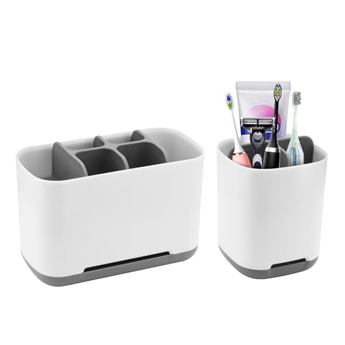 Set Mit 2 Abnehmbaren Zahnbürstenhaltern Für Badezimmer, Waschbecken, Arbeitsplatte, Mit Abflussloch, Grau