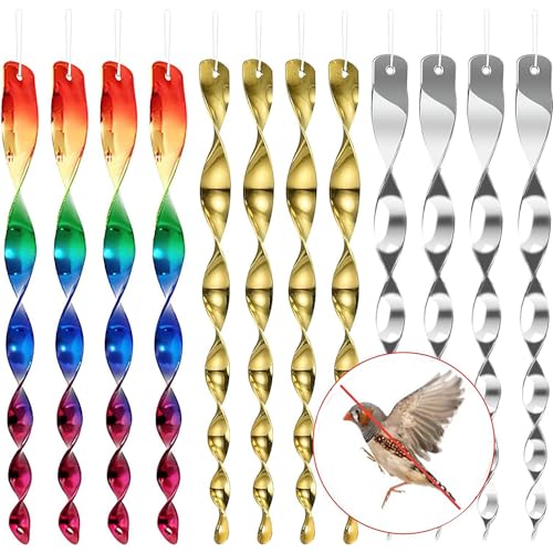 Set Mit 12 Reflektierenden Vogelabwehrstäben, 3 Farben, Hängende Vogelabwehrmittel, Spiralförmige Reflektierende Abwehrmittel, Um Vögel Von Ihrem Haus Und Garten Fernzuhalten.