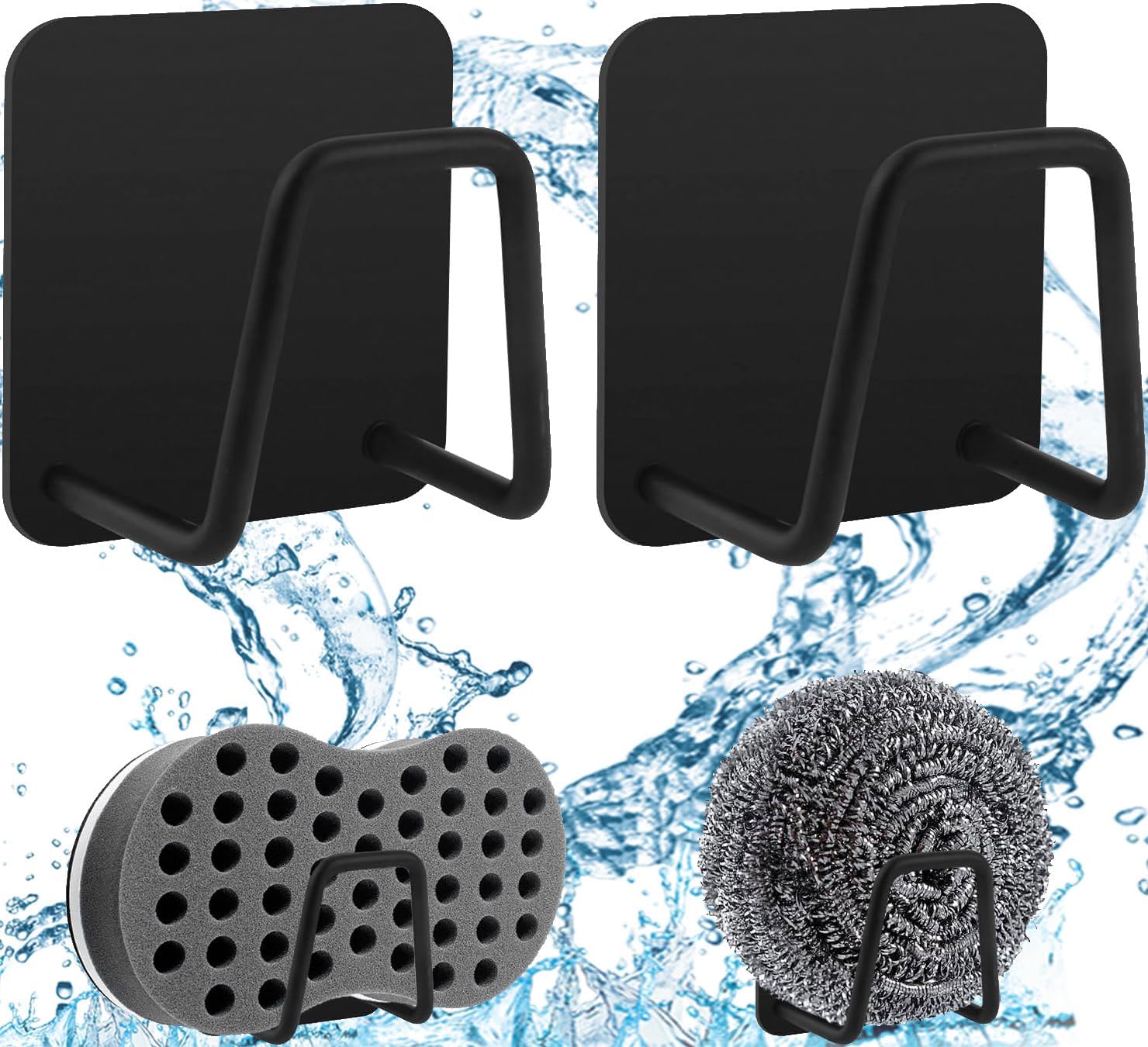 Set Mit 2 Selbstklebenden Schwammhaltern Aus Edelstahl 304 – Für Die Küchenspüle – Schwarz