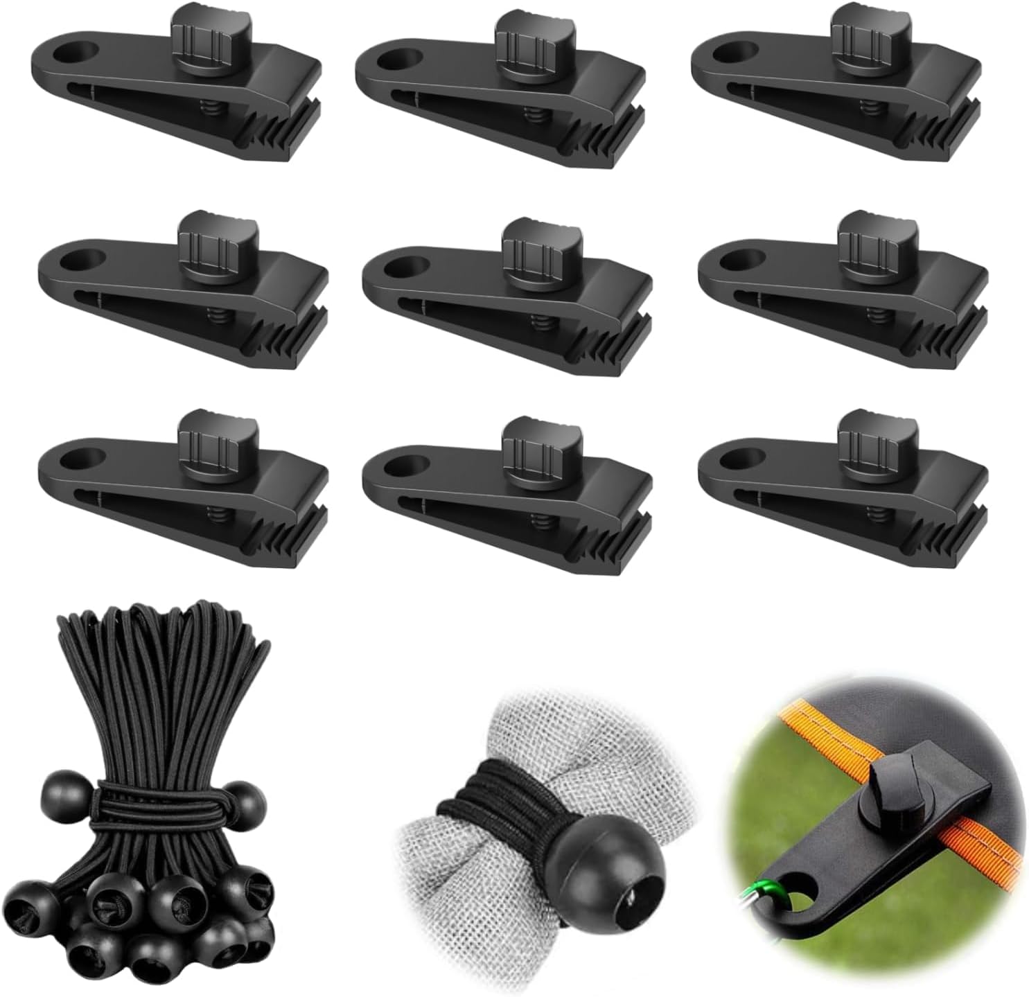 10 Sets Planenclips, Zeltplanenclips, Markisenclips, Elastische Seilspannclips, Kugelgummiseil-planenclips Für Zelte, Abdeckungen, Markisen, Camping