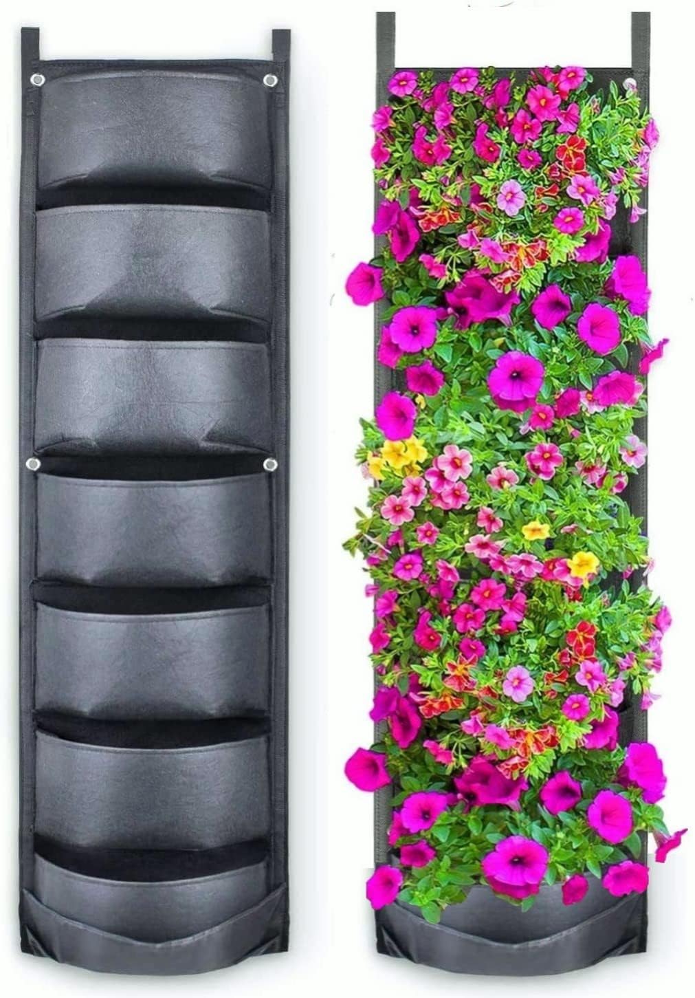 Hängende Pflanzsäcke Mit 7 Fächern, Vertikaler Wandpflanzbeutel Für Die Dekoration Von Haus, Garten Und Hof (schwarz)