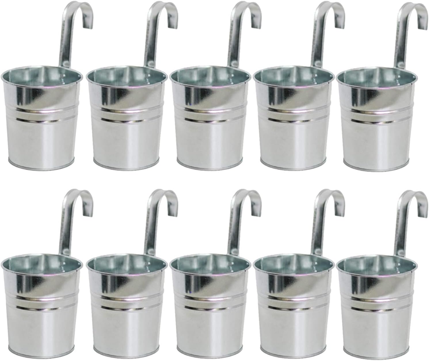 10 Stück Hängende Blumentöpfe Aus Metall, 10 Cm Große Blumentöpfe, Hängekübel Mit Abnehmbarem Haken Für Balkon, Zaun, Garten, Heimdekoration (silber)