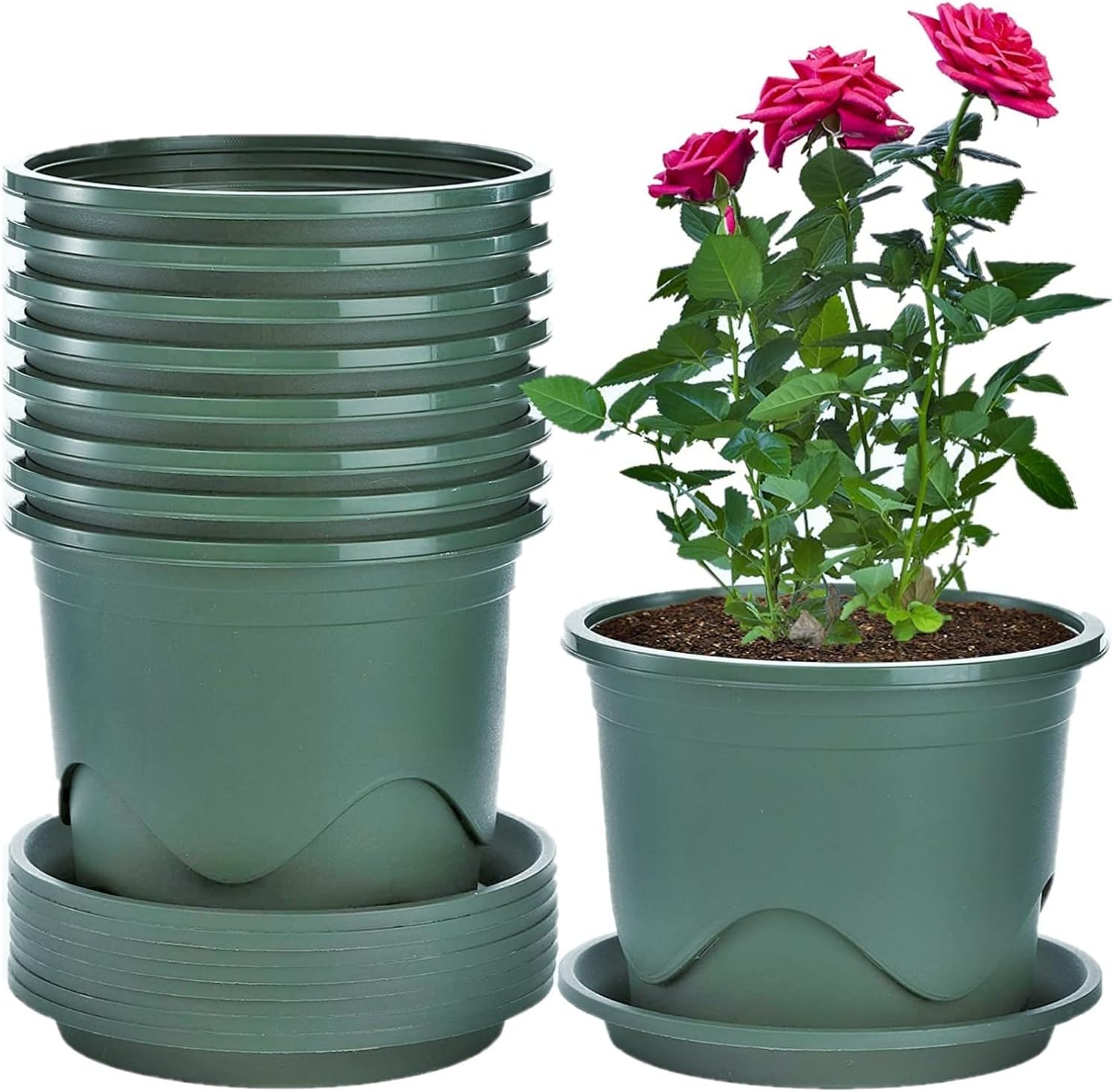 6 Stück Kunststoff-blumentöpfe, 19 Cm Dickwandiger Blumentopf Mit Wurzelkontrolle, Anzuchttopf, Dekorativer Gartenpflanzbehälter (grün)