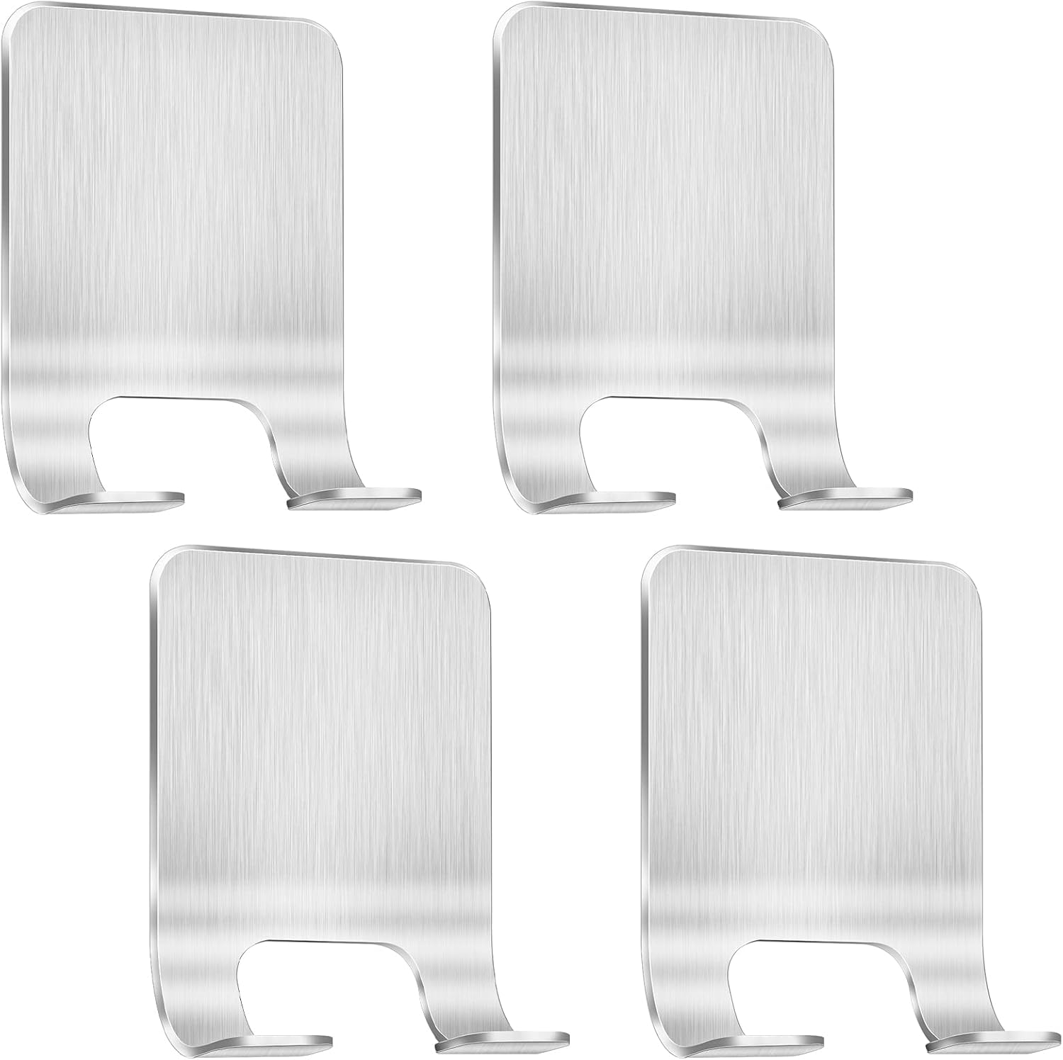 Set Mit 4 Silbernen Duschrasiererhaltern – Kein Bohren Erforderlich – Edelstahl – Selbstklebend – Geeignet Für Türen, Wände, Badezimmer Und Küchen