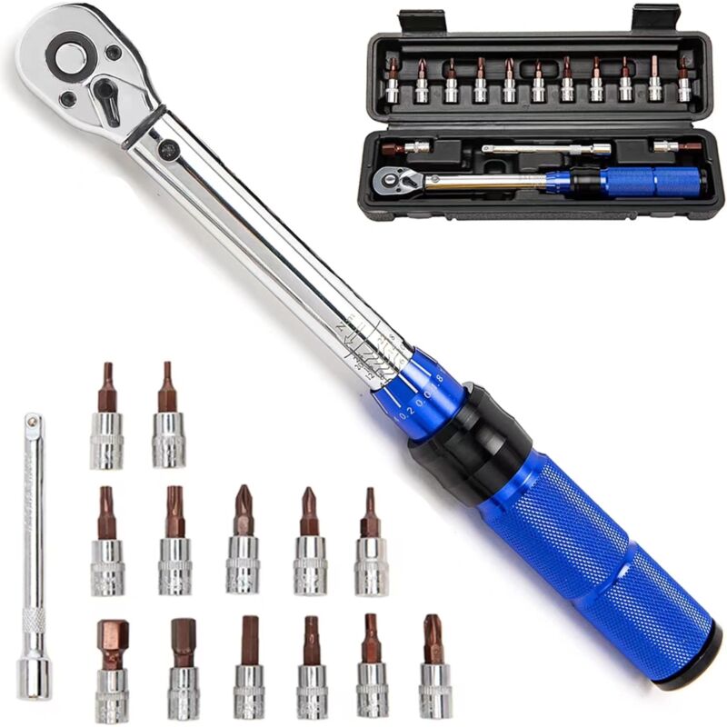1/4"-drehmomentschlüssel Für Fahrräder, Messbereich 2-24 Nm/17,7-212,4 In.lb (doppelskala), Genauigkeit ±3%, 15-teiliges Fahrradwartungsset Für Rennräder Und Mountainbikes
