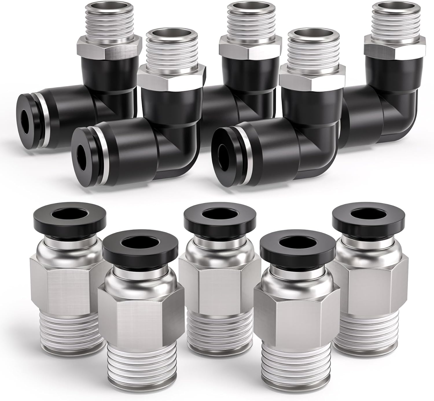 10 Stück 8 Mm Auf 1/4" Bsp Außengewinde-durchgangsbolzen-kartenhülse Und 90°-winkel-pneumatikverschraubung, Schnellkupplungs-druckluftleitungsadapter Pl8-02 / Pc8-02