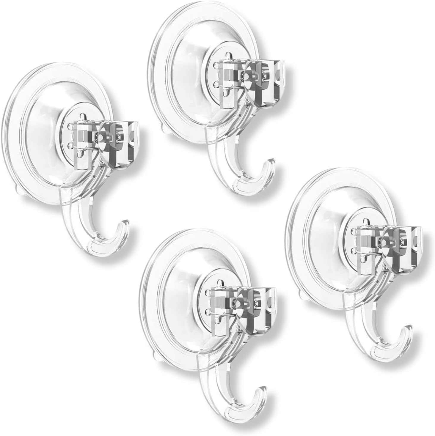 Set Mit 4 Saugnapfhaken Für Badezimmer, Küche, Fenster, Glas (transparente Haken, Kein Bohren Erforderlich)