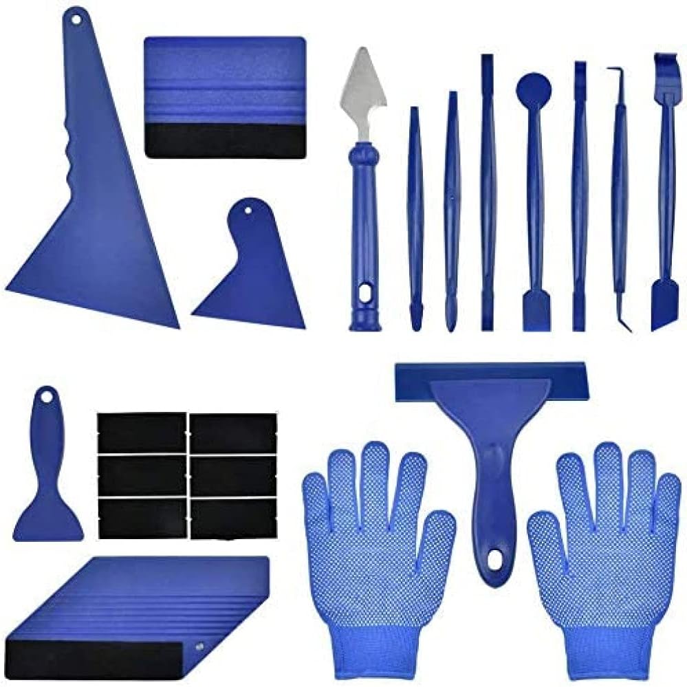 21-teiliges Werkzeugset Für Autofolierung, 8 Mikro-rakel, 2 Filzrakelformen Mit 6 Ersatzfilzpads, Handschuhe, Werkzeugset Zum Glätten Von Vinylfolie