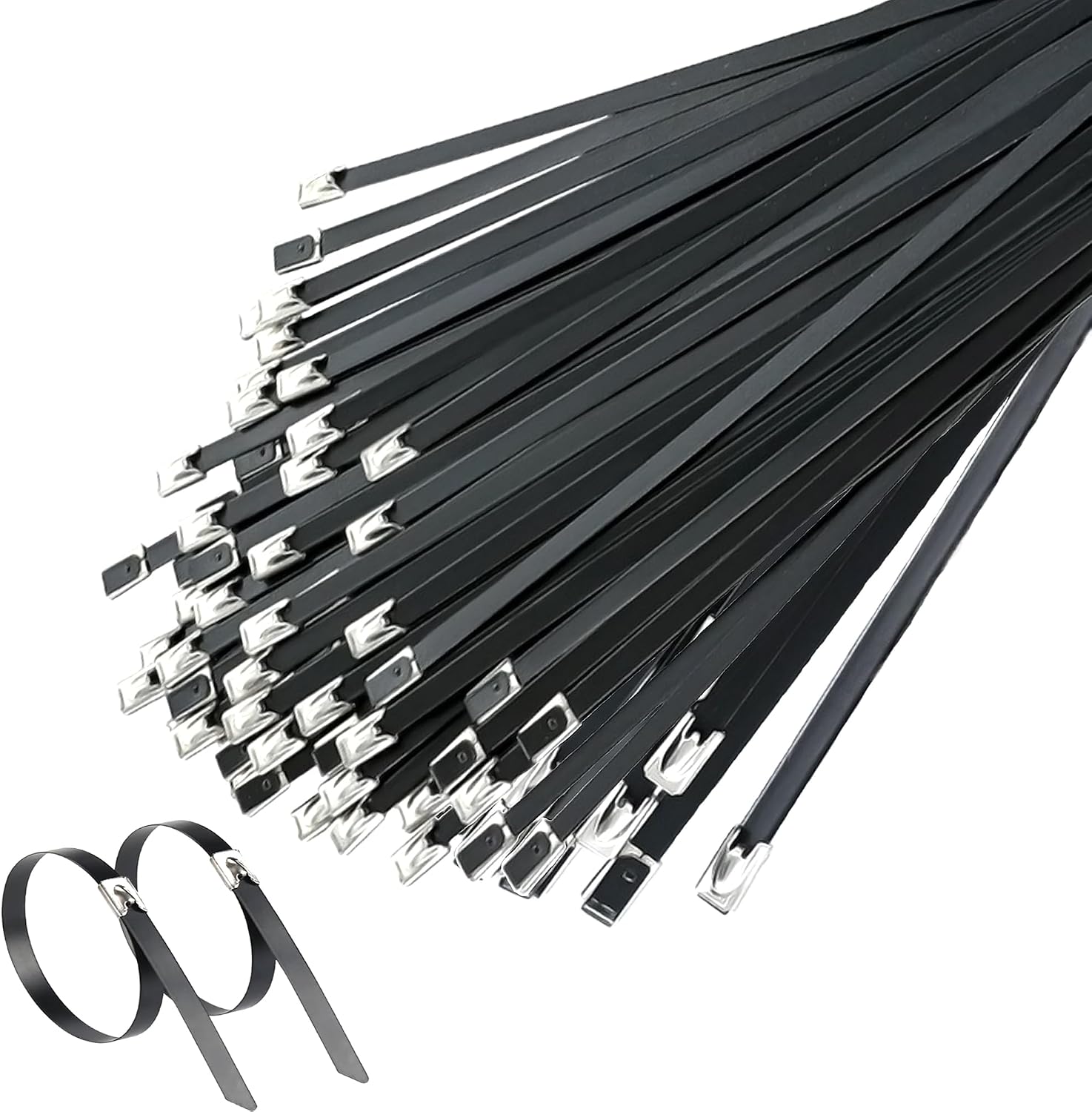 Schwarze 200-mm-schlauchschellen, 50 Edelstahl-befestigungselemente, Edelstahl-schlauchschellen Für Auspuff-hitzeschutzband, Zur Instandhaltung Von Zäunen Und Markisen