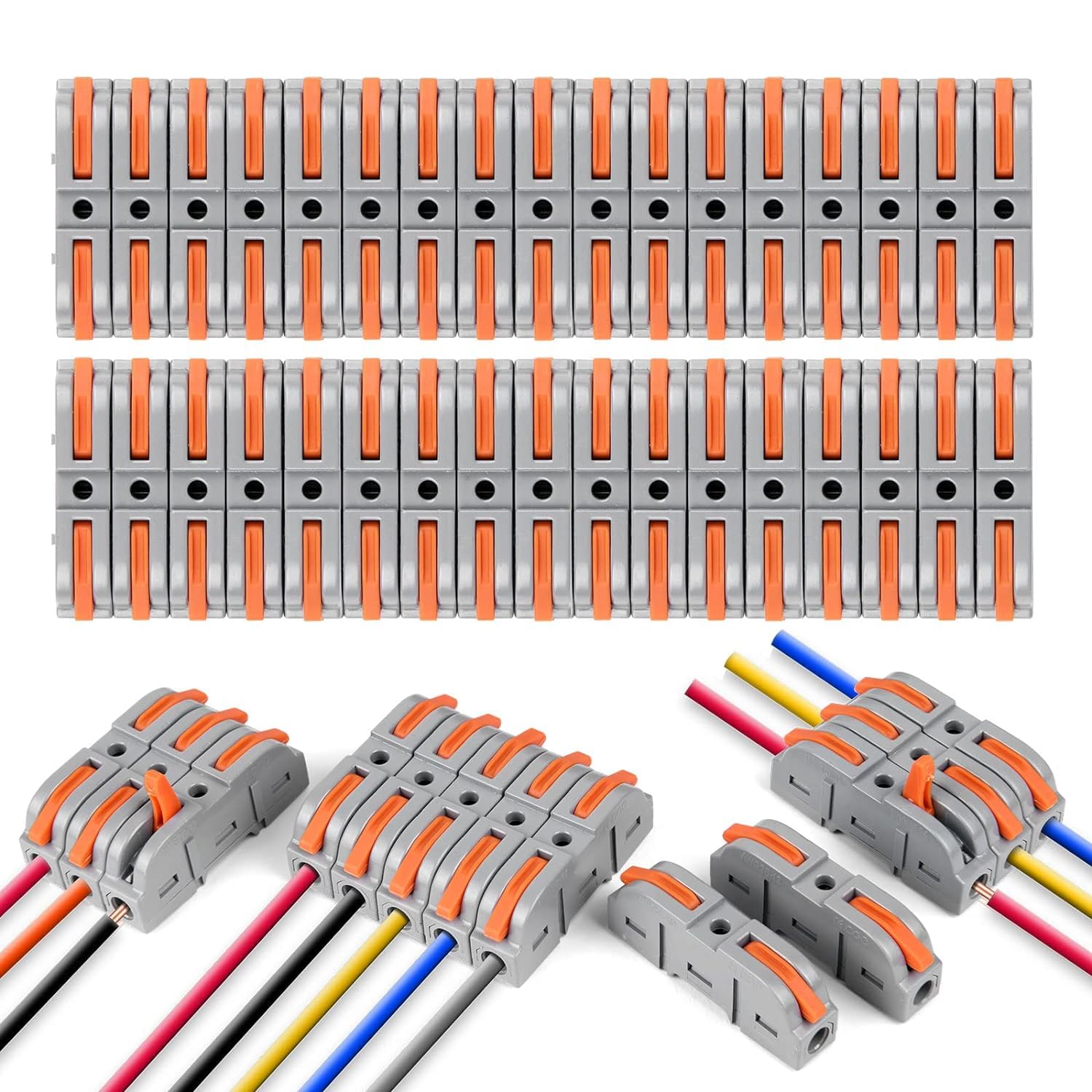 Schnellverbinder Mit Hebel, 119 Stück, 1-adrig, 2-fach Arretierbare Anschlussklemmen, Domino-system, Für Frei Kombinierbare Kabeladern, Flammhemmend, Pa/pc