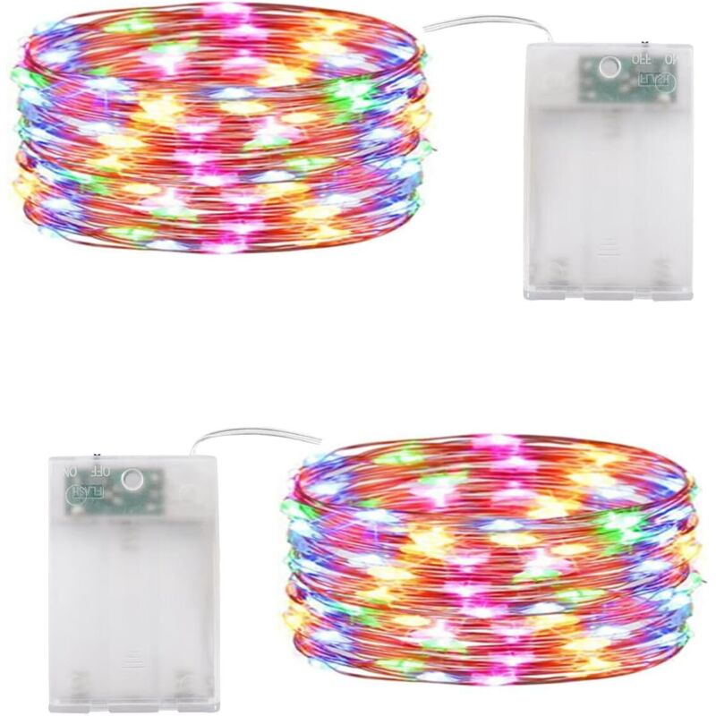 Mehrfarbige Led-lichterkette Für Weihnachten, 2er-pack, 10 M, 100 Leds, Batteriebetrieben, Für Schlafzimmer, Weihnachten, Hochzeiten, Partys, Zuhause Und Garten