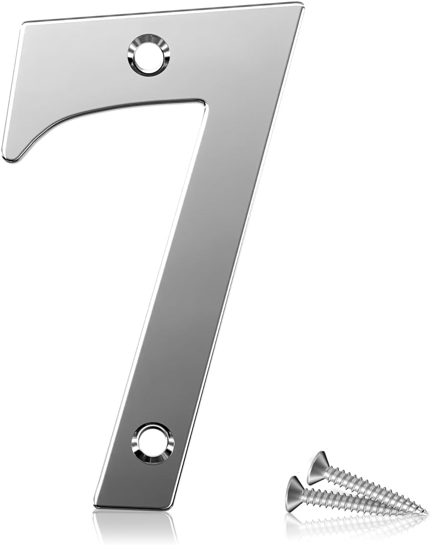 1 Stück, 75 Mm Hoch (3 Zoll), Verchromte, Anschraubbare Türnummer 7 Aus Edelstahl 304, Geeignet Für Haustüren Aus Holz, Verbundwerkstoff Und Pvc.