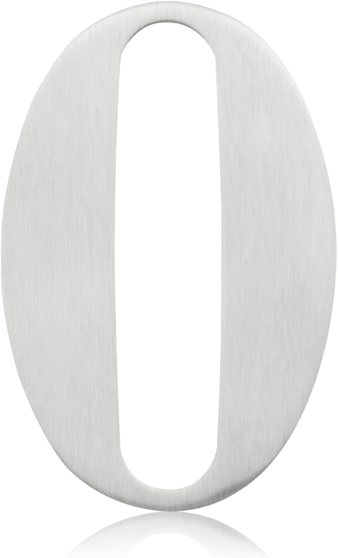 1 Stück, 75 Mm Hoch (3 Zoll), Selbstklebendes Türnummernband Aus Satiniertem Nickel, Hausnummer 0, Edelstahl 304, Geeignet Für Haustüren Aus Holz, Verbundwerkstoff Und Pvc.