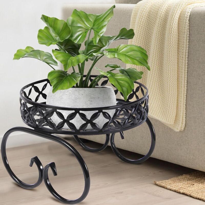 Schwarzer Pflanzenständer Für Drinnen Und Draußen, Metall-pflanzenhalter Für Mehrere Pflanzen, Rostfreies Pflanzenregal Für Drinnen Und Draußen, Runder Blumentopfständer, Blumenregal Für Den Garten