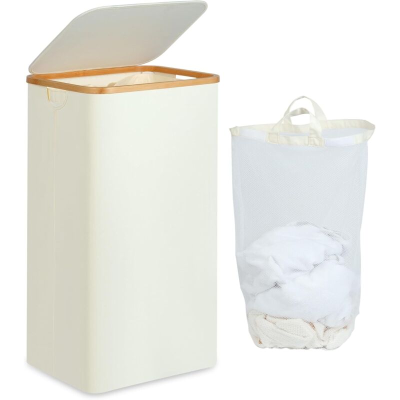 Großer Wäschekorb Mit Deckel, 100 L, Großer Schmutzwäschekorb Mit Bambusgriffen, Faltbar, Extra Groß (xxl), Faltbar Mit Innentasche, Beige