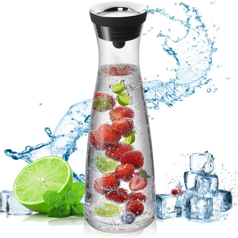 Glaskaraffe, 1200 Ml, Mit Silikondeckel, Zum Servieren Von Selbstgemachten Getränken/eistee/milch/kaffee/wein, Transparent, Schwarz