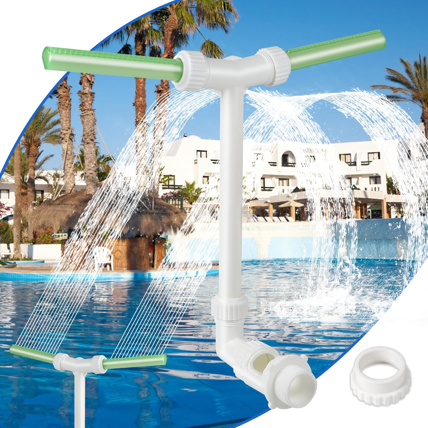 Poolbrunnen, Wasserfall-poolbrunnen, Doppelstrahl-poolzubehör Für Aufstellpools, 2-in-1 Verstellbarer Poolbrunnen, Poolzubehör (fluoreszierendes Grün)