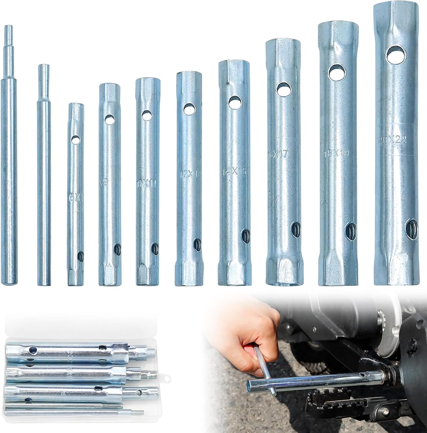 10-teiliges Rohrschlüssel-set, Rohrschlüssel Mit Steckschlüsseln, Rohrschlüssel Mit Handschuhen 8 X 10–15 Mm Mit 2 Stangen, Rohrschlüssel Für Autoreparaturen, Sanitärinstallationen Und Armaturen