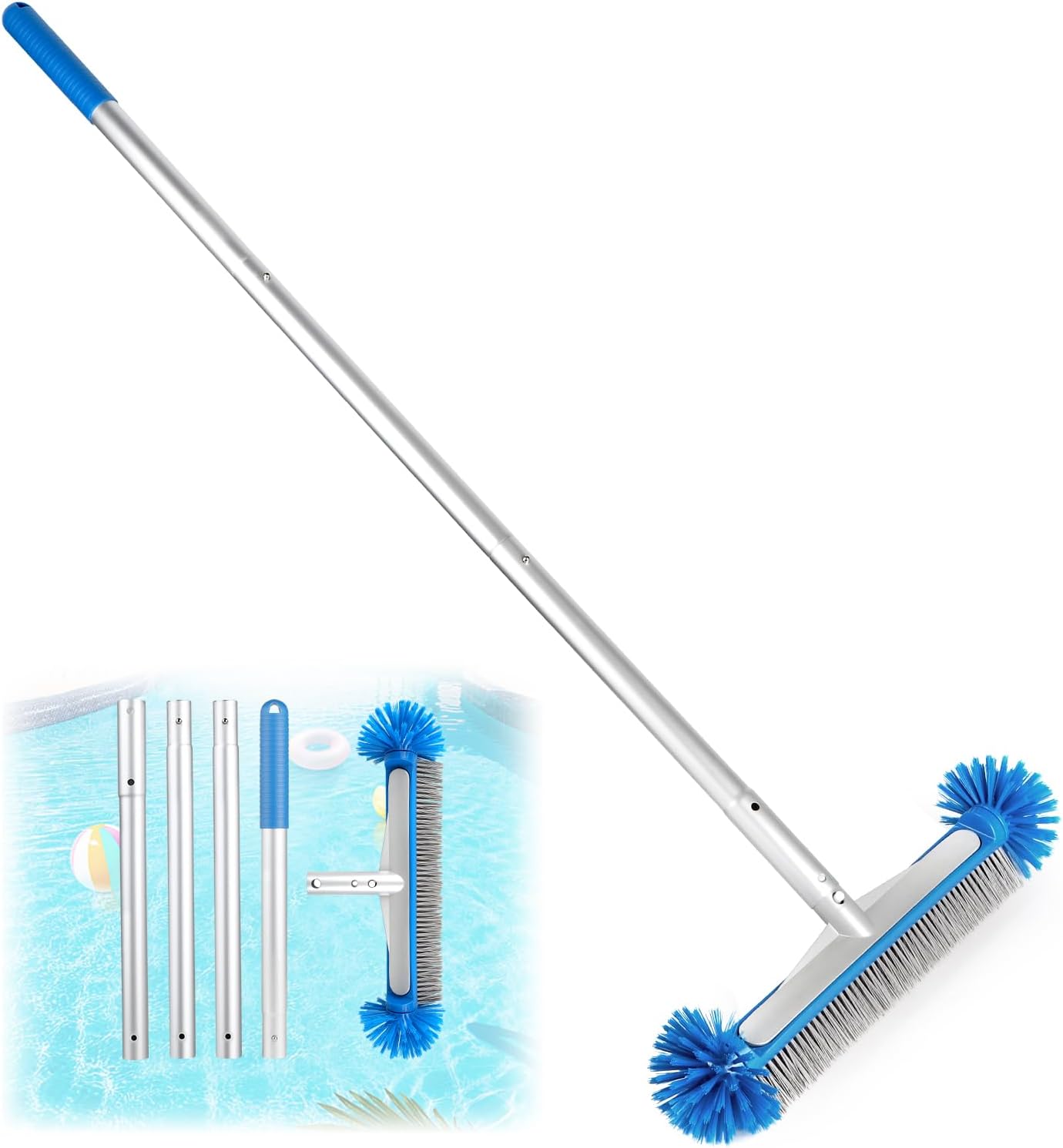 Runde Poolbürste, Poolbürstenkopf Mit Abnehmbarer Stange, Poolbürste Mit Halbkugelförmigen Borsten, Scheuerbürsten Für Wände Und Fliesen, Bürsten Für Badezimmer Und Gärten