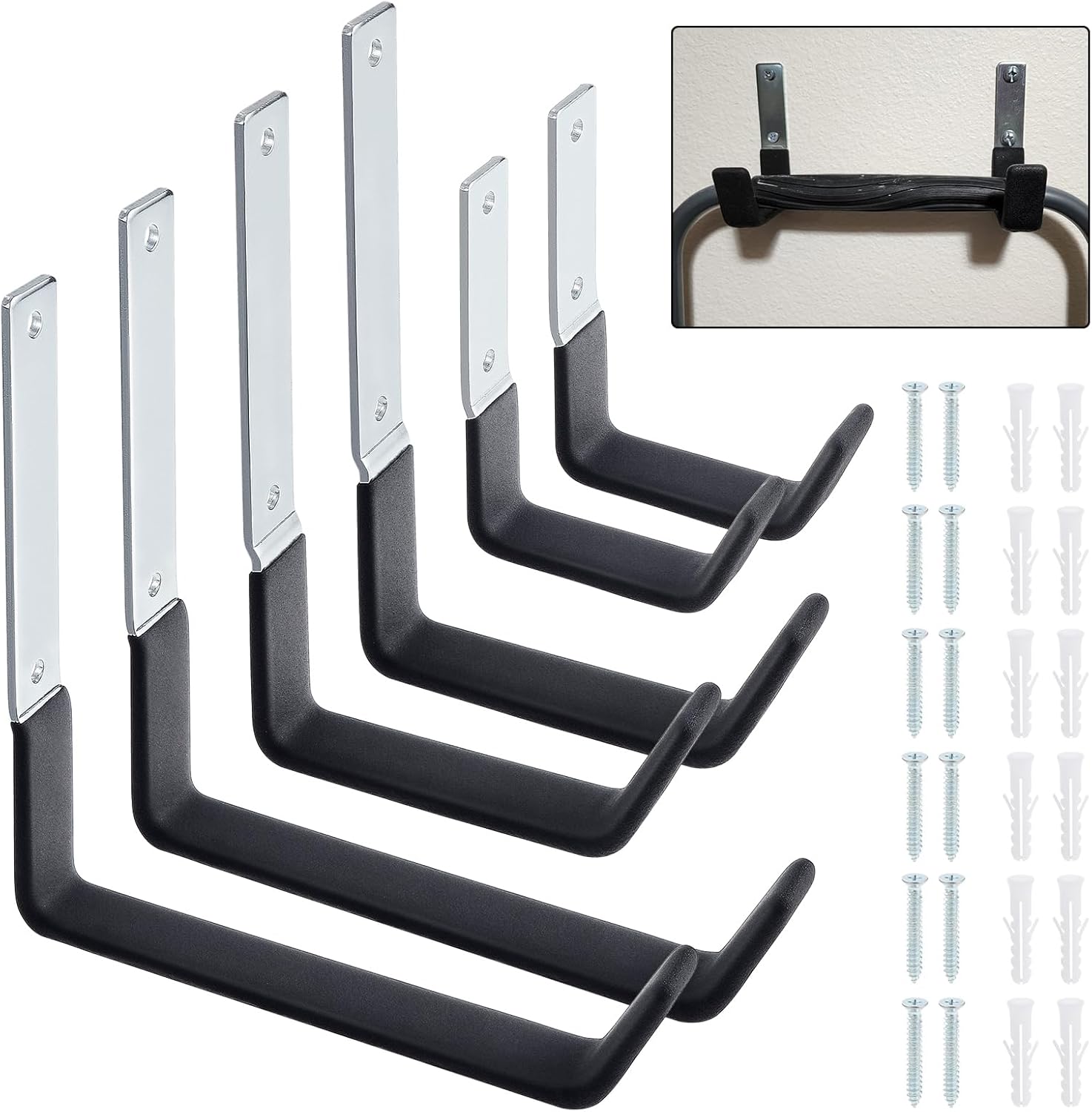 Set Mit 6 Garagenleiterhaken, Aufbewahrungsmöglichkeiten, Wandmontage, Aufhängehaken Für Fahrräder, Leitern, Klappstühle Und Sperrige Gegenstände (6)