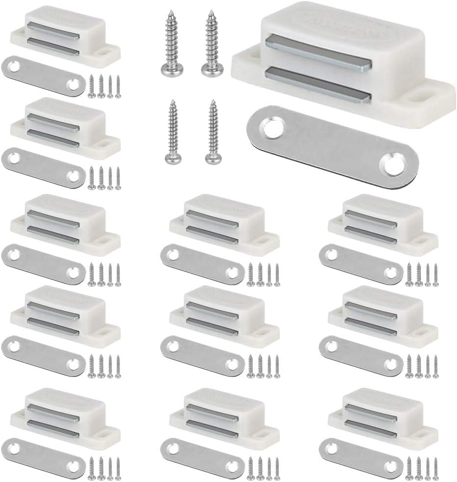 12 Starke Türmagnete Aus Metall Und Kunststoff (42 X 15 X 12 Mm), Langlebig, Mit Klebefläche, Inklusive 24 Schrauben, Für Schiebetüren, Schubladen, Fenster, Zuhause, Schule Und Büro