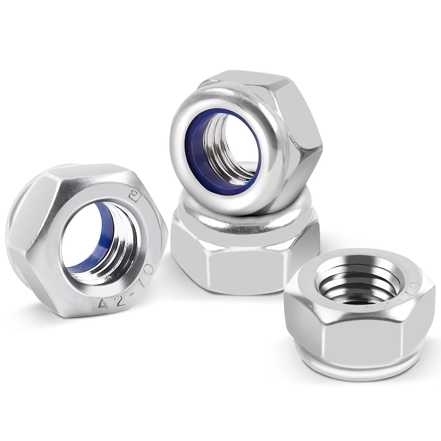 M6-edelstahlmutter 20 Stück M6-edelstahl-nylstop-mutter, A2 V2a Selbstsichernde Mutter (din 985 / Iso 105110) Nylon-sechskant-sicherungsmutter, Standard-metrisches Gewinde M6-sicherungsmuttern