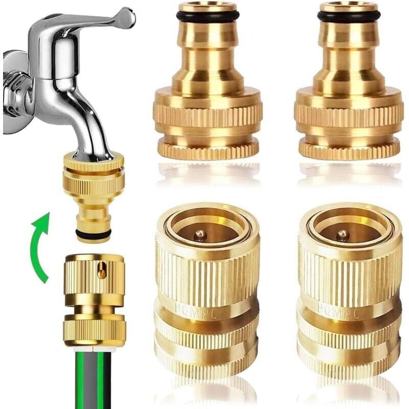 Set Mit 2 Paar 2-in-1-gartenschläuchen (1/2" Und 1,9 Cm), 2-in-1-schnellkupplung Aus Messing, Schnellkupplungs-gartenschlauch-endstück-set Für Küche, Garten Und Außenbereich