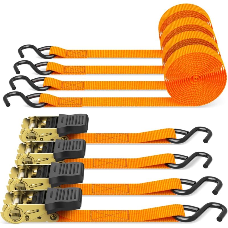4-teiliger Ratschengurt, 680 Kg, 5 M Lange Ratschengurte Mit Ratschenspanner Für Gartengeräte, Umzugsgeräte, Motorräder, Orange