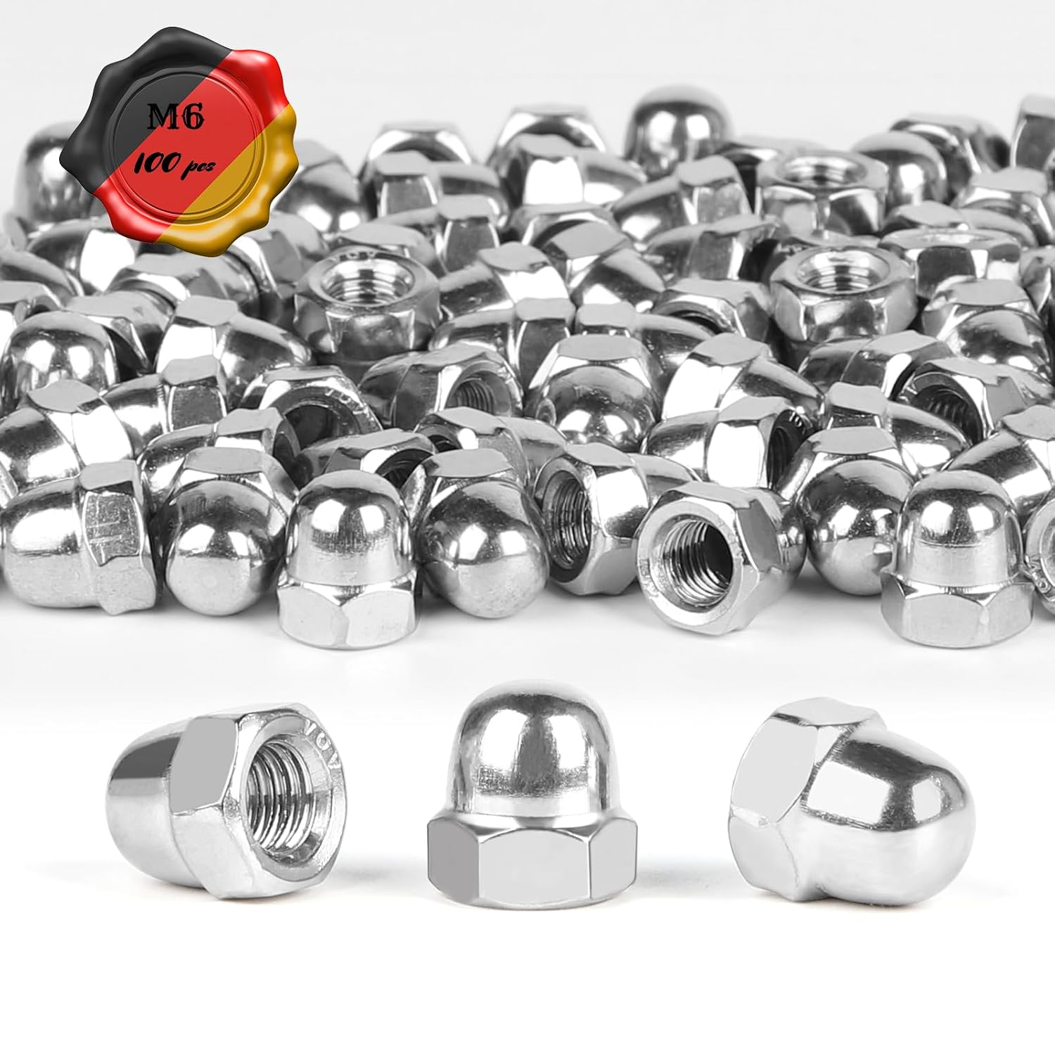 M6-sechskantmuttern, 100 Stück Din 1587 Edelstahl A2 V2a Sechskantmuttern, Hutmuttern, Schutzmuttern Für Schrauben, Gewindebolzen, Gewindestangen