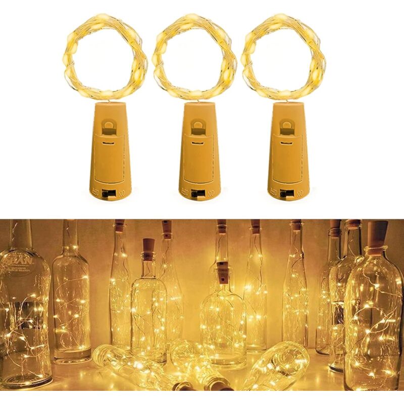 Led-flaschenlichterkette, [3 Stück] 2 M Lange Lichterkette Mit 20 Leds, Wasserdicht, Flexibler Silberdraht, Weihnachtsdekoration, Innen- Und Außendekoration