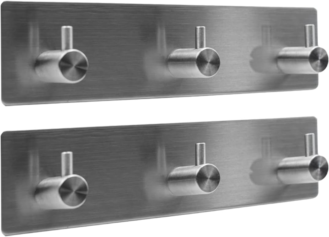Set Mit 2 Selbstklebenden, Wasserfesten Edelstahlhaken Mit Je 3 Haken Für Badezimmer, Handtücher, Hüte, Mäntel, Schlafzimmer, Robuste Türhaken (gebürstetes Nickel)