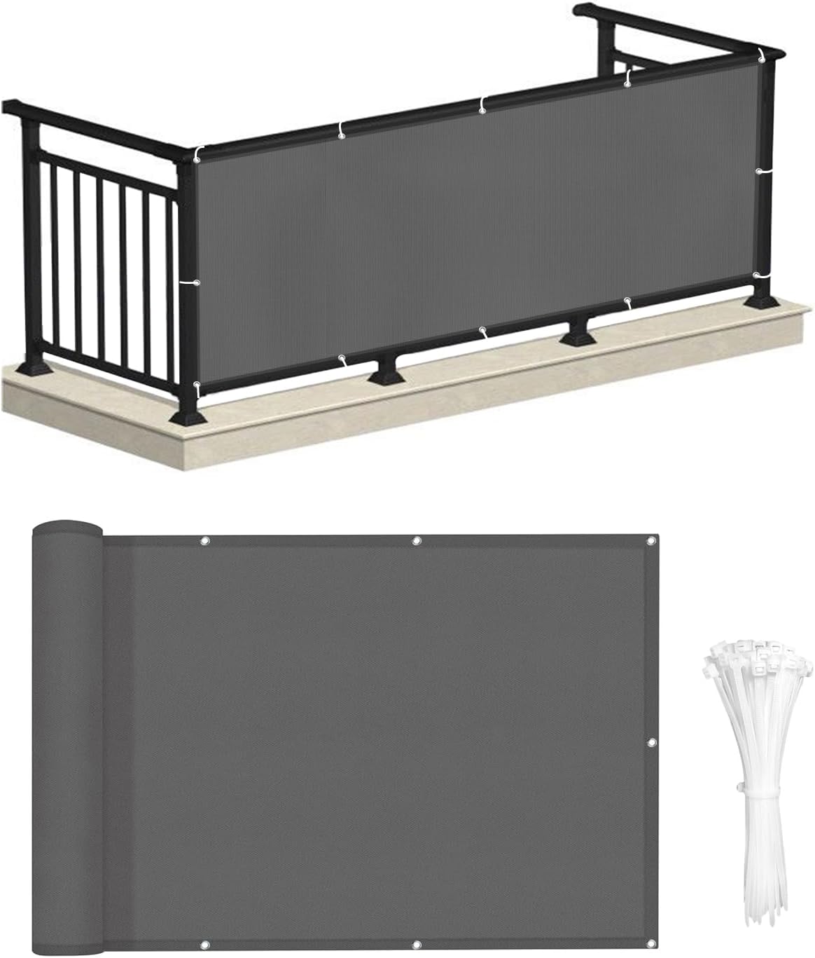 Balkon-sichtschutz 90 X 300 Cm, Wasserdichte Sichtschutzabdeckung (pes), Blickdichter Uv-schutz Für Balkone Mit Kabelbindern, Sonnenschutz Für Garten Und Terrasse, Anthrazit