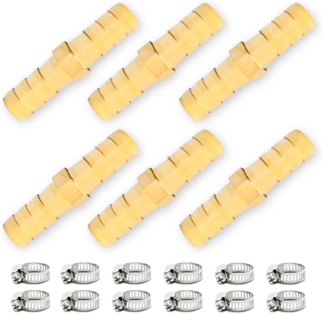 6-teiliger 6-mm-messing-schlauchverbinder, 2-wege-rohrverbinder Mit 12 Klemmen