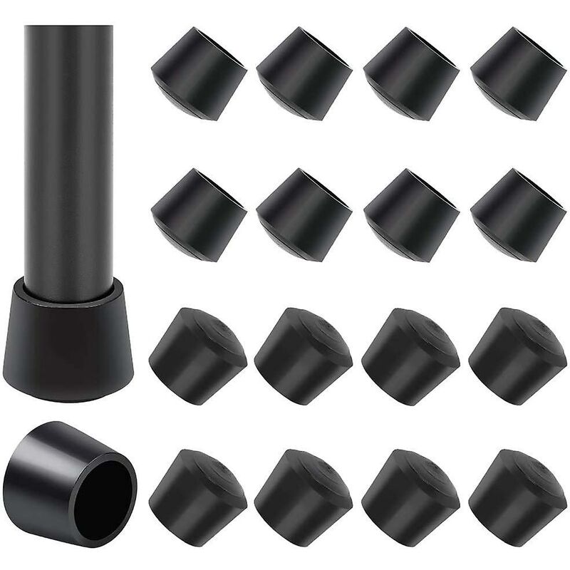 Set Mit 16 Stuhlgleitern – Schwarzer Gummi – 25 Mm Innendurchmesser – Geräuschdämpfend – Rutschfest Für Den Innen- Und Außenbereich