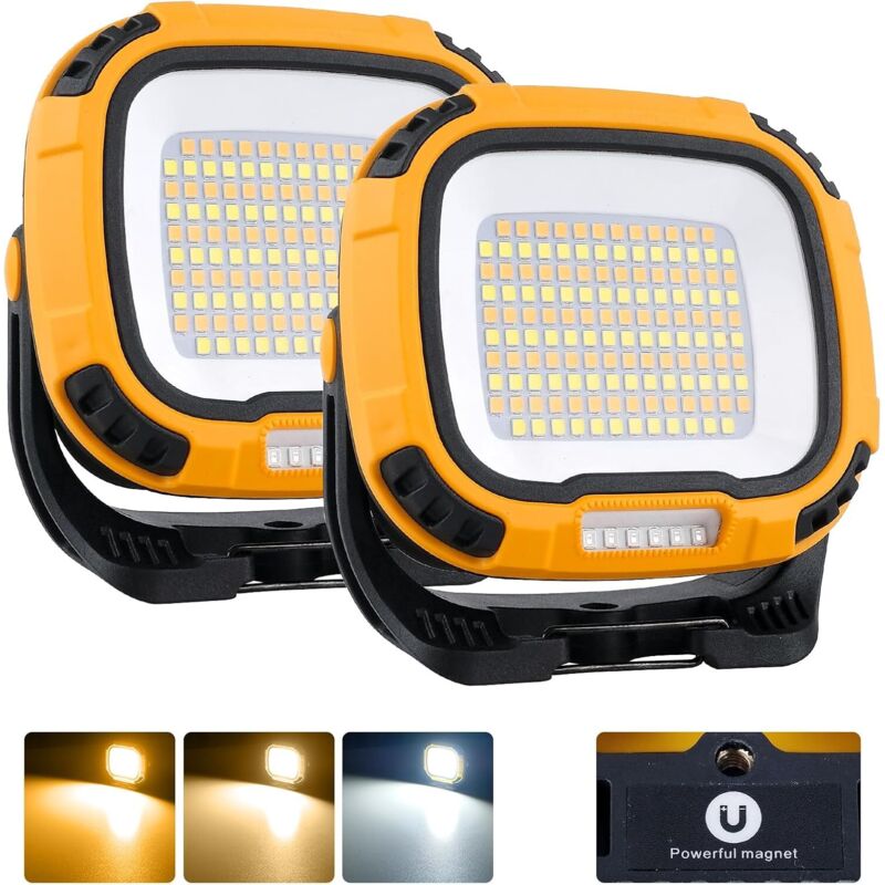 30w 2000lm Wiederaufladbarer Led-fluter, Batteriebetrieben, 14 Modi, Tragbare 136-led-arbeitsleuchte Mit Usb-anschluss Für Reparaturen, Camping, Notfälle (gelb, 2er-pack)