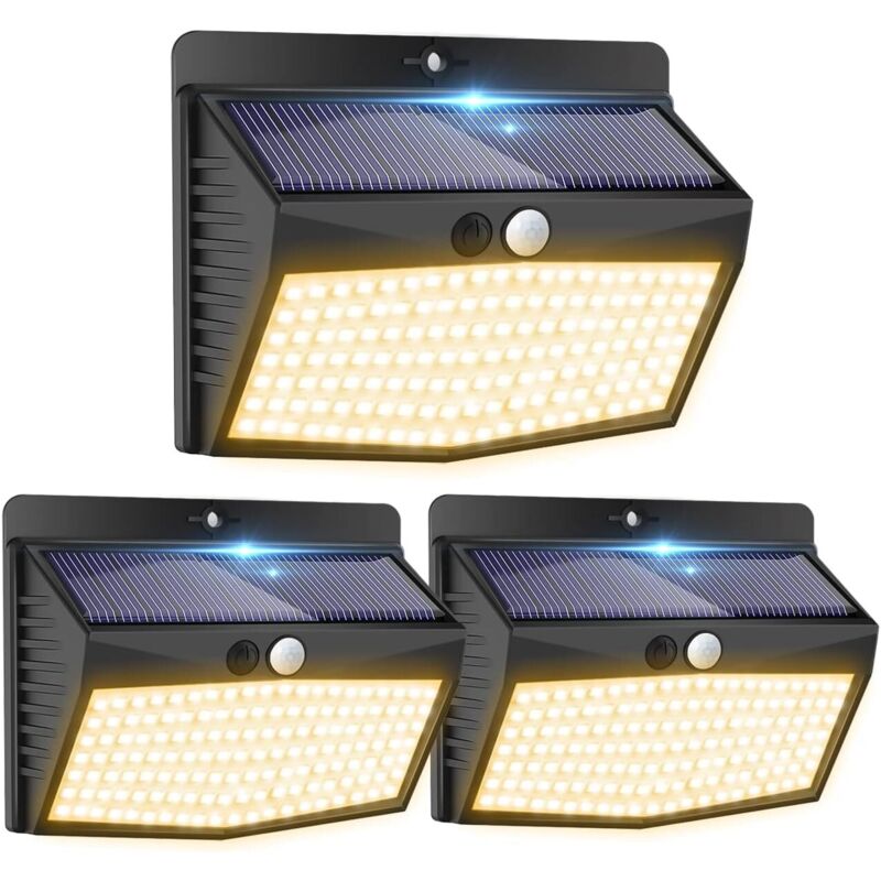 Warmweiße Solar-außenleuchten [3er-pack Mit 138 Leds] Kabellose Solar-leuchten Mit Bewegungsmelder Und 3 Modi, Wasserdichte Solarbeleuchtung Für Die Gartendekoration