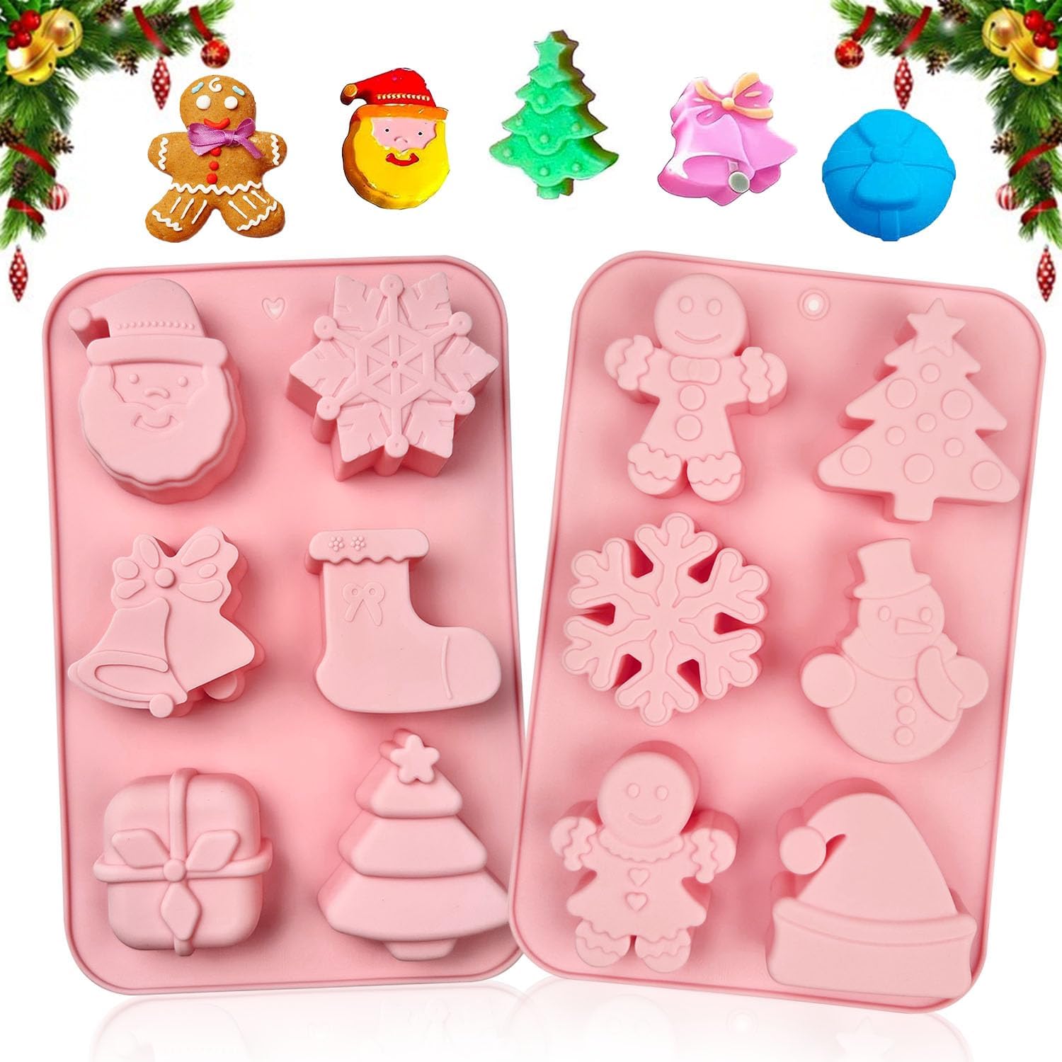 2-teiliges Silikon-weihnachtsform-set, 6 Mulden, Wiederverwendbare Silikonform, Geeignet Für Kuchen, Schokolade, Gelee, Süßigkeiten Und Kekse