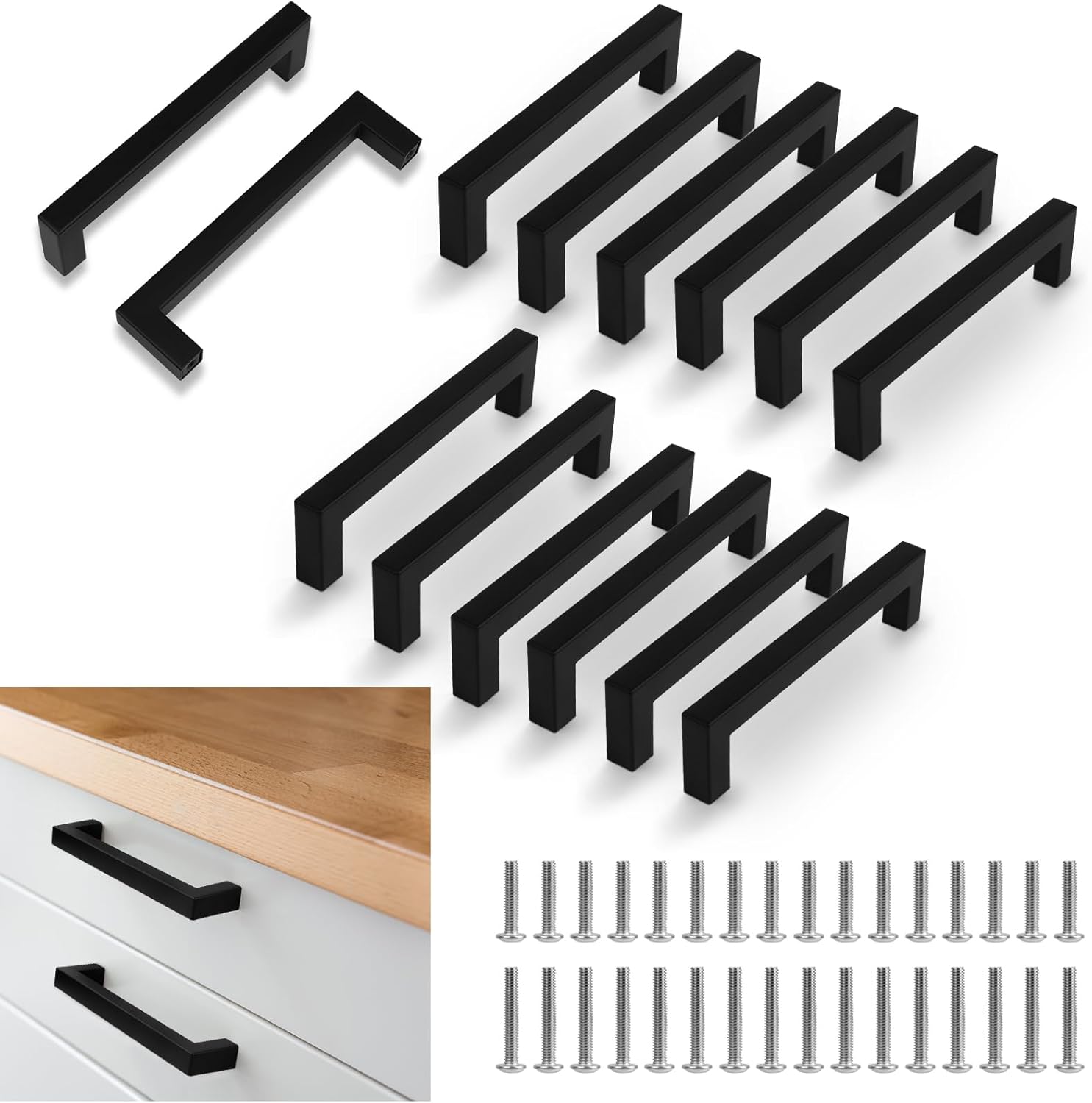 12 Schwarze Küchenschrankgriffe, 128 Mm Lochabstand, Griffe Für Küchen- Und Schranktüren, Möbelgriffe Aus Edelstahl Für Büros, Schubladen, Schränke, Kommoden