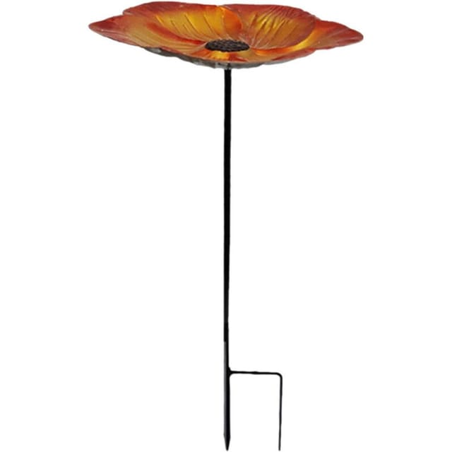 Kleines Außen-Vogelbad aus Metall – Spender und Schale in Blumenform – Garten- und Terrassendekoration für Vögel, braun-gold