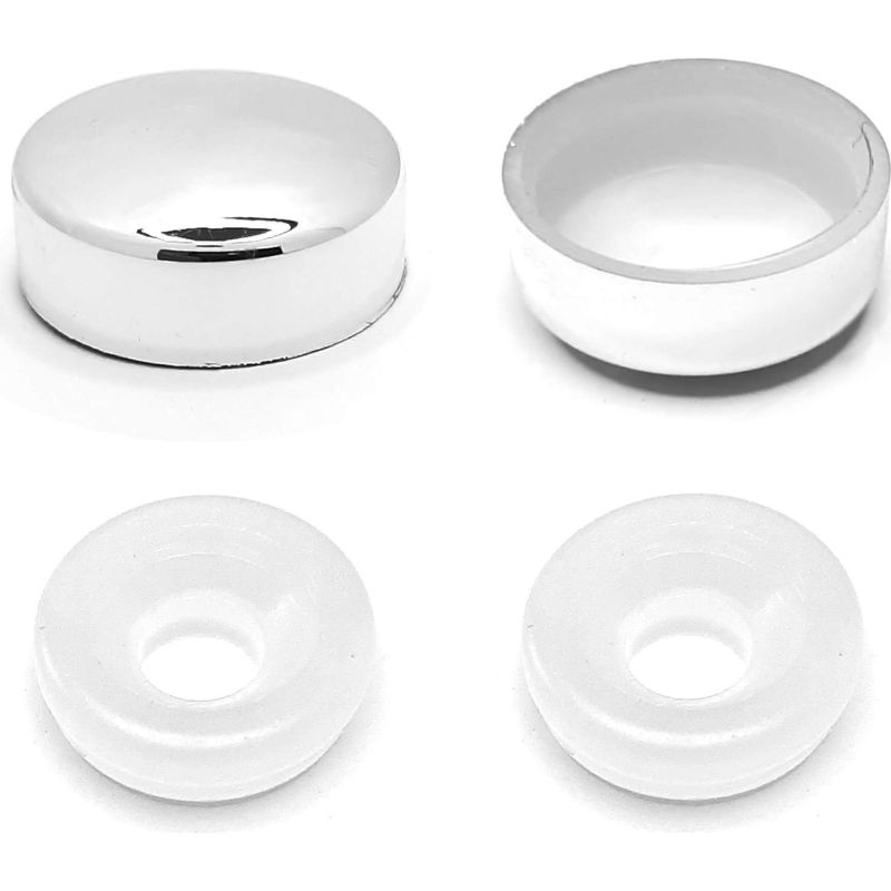 Set Mit 2 Verchromten Kunststoff-schraubenabdeckungen Ø 20 Mm – Inklusive Dusch- Und Wasserhahn-dichtung – Dekorative Spiegelabdeckung