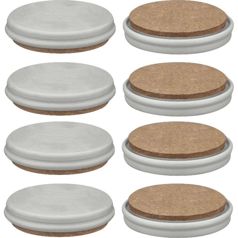 Wendbare Gleiter Aus Grauem Kunststoff Und Braunem Kunstleder, Rund, Zum Einsetzen In Alle Bodenarten. Schützt Parkett, Fliesen, Teppichboden, Linoleum, Möbelbeine, Stühle, Tische, Ø 23 Mm