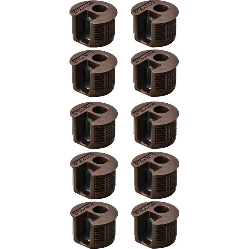 10x Exzentergehäuse, 15 Mm Kunststoffbaugruppe, Stahleinsatz, Holzstärke 19 Mm, Brauner Möbelverbinder